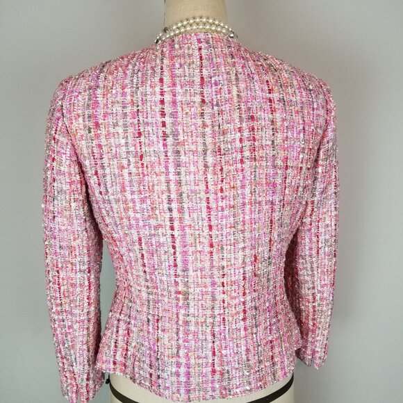 Tahari Arthur Levine Pink Tweed Boucle Sparkle Jacket Ladies Size 2 Petite - Picture 6 of 10
